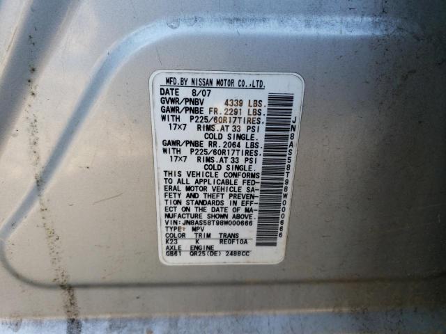 JN8AS58T98W000666 - 2008 NISSAN ROGUE S SILVER photo 13