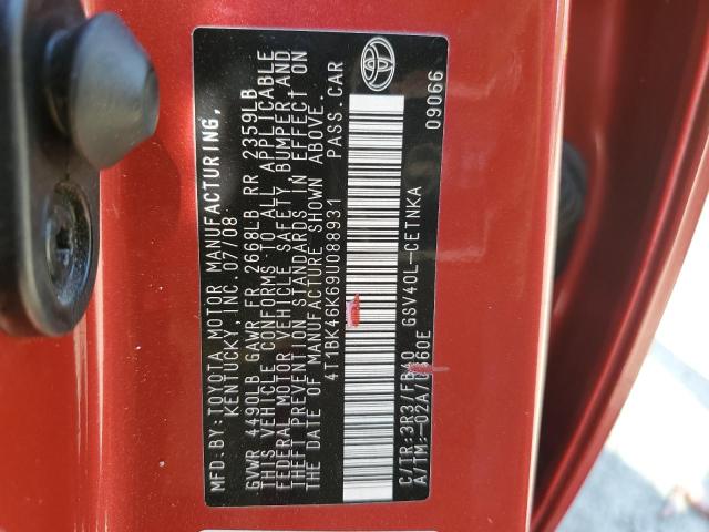 4T1BK46K69U088931 - 2009 TOYOTA CAMRY SE RED photo 12