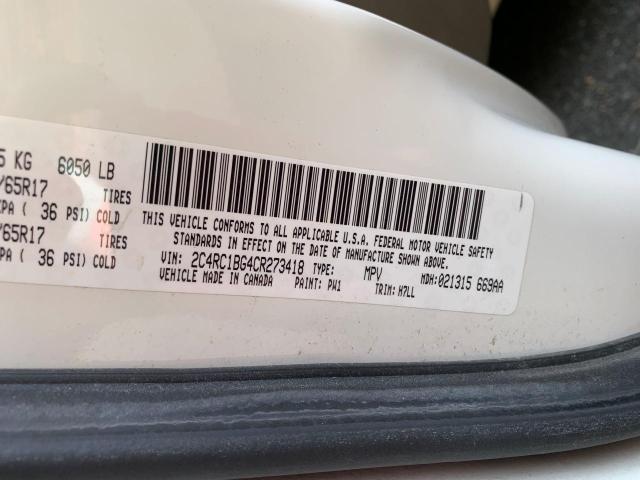 2C4RC1BG4CR273418 - 2012 CHRYSLER TOWN & COU TOURING WHITE photo 10