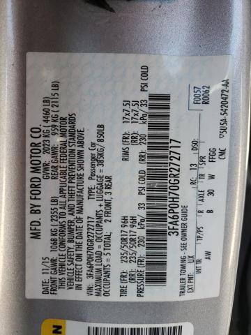 3FA6P0H70GR272717 - 2016 FORD FUSION SE SILVER photo 12