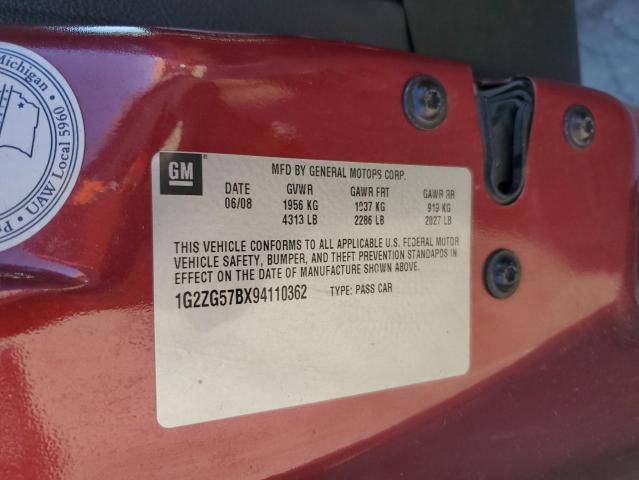 1G2ZG57BX94110362 - 2009 PONTIAC G6 MAROON photo 12