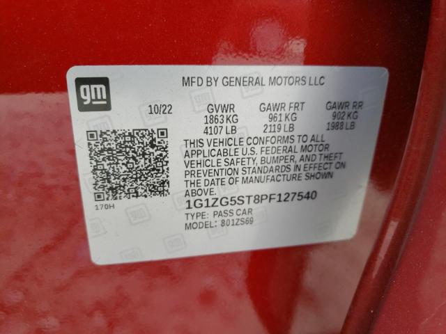 1G1ZG5ST8PF127540 - 2023 CHEVROLET MALIBU RS 红色 照片 12