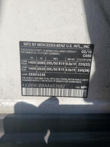4JGBB8GB8AA603682 - 2010 MERCEDES-BENZ ML 350 4MATIC WHITE photo 13