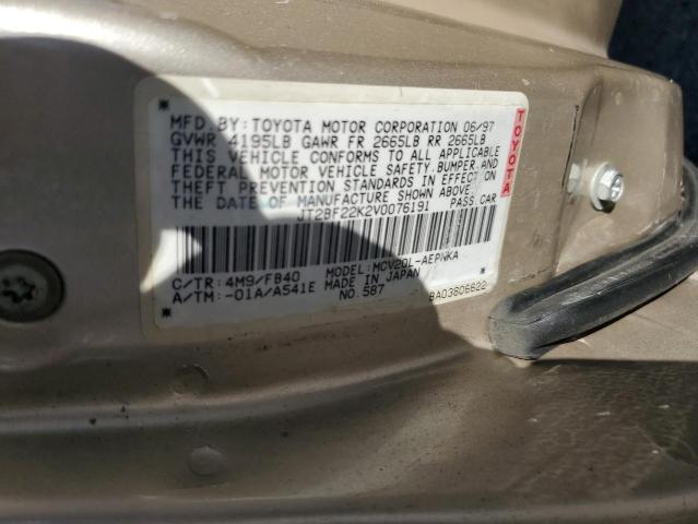 JT2BF22K2V0076191 - 1997 TOYOTA CAMRY 4D 2 LE TAN photo 12