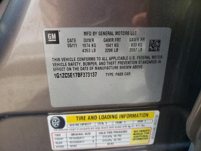 1G1ZC5E17BF373137 - 2011 CHEVROLET MALIBU 1LT 灰色 照片 12