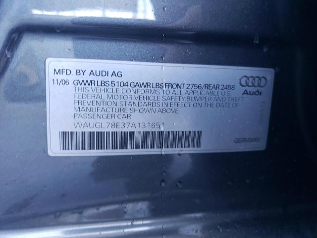 WAUGL78E37A131651 - 2007 AUDI NEW S4 QUATTRO GRAY photo 12