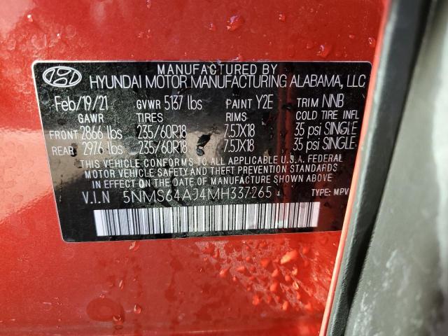 5NMS64AJ4MH337265 - 2021 HYUNDAI SANTA FE SEL RED photo 13