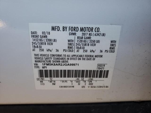 1FM5K8AR2JGA99971 - 2018 FORD EXPLORER POLICE INTERCEPTOR WHITE photo 13