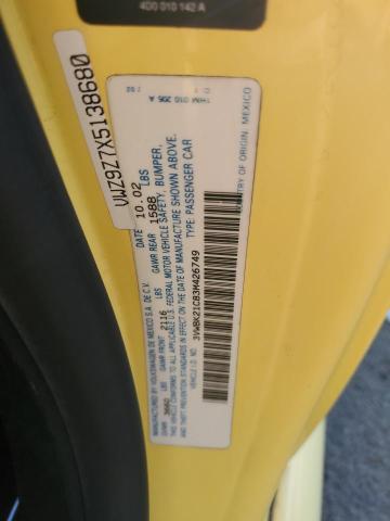 3VWBK21C83M426749 - 2003 VOLKSWAGEN NEW BEETLE GL 黄色 照片 12