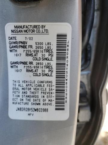 JN8DR09Y53W803988 - 2003 NISSAN PATHFINDER LE SILVER photo 12