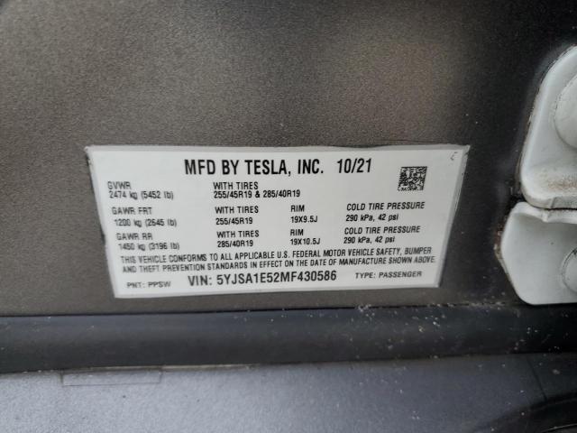 5YJSA1E52MF430586 - 2021 TESLA MODEL S GRAY photo 13