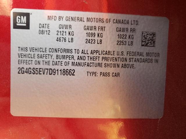 2G4GS5EV7D9118662 - 2013 BUICK REGAL PREMIUM RED photo 12