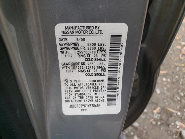 JN8DR09Y61W578493 - 2001 NISSAN PATHFINDER LE SILVER photo 13