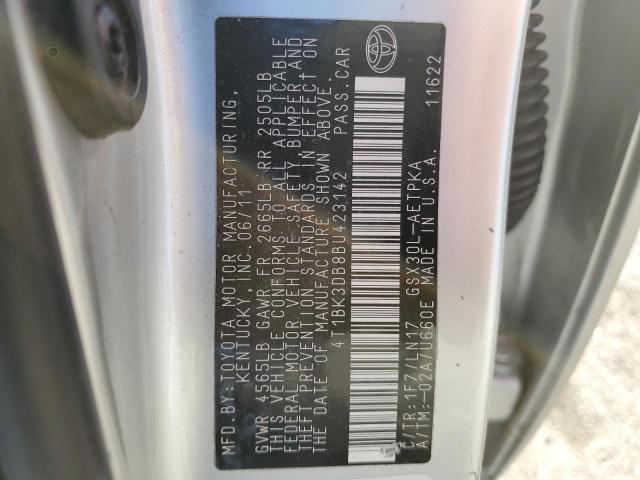 4T1BK3DB8BU423142 - 2011 TOYOTA AVALON BASE 银色 照片 12