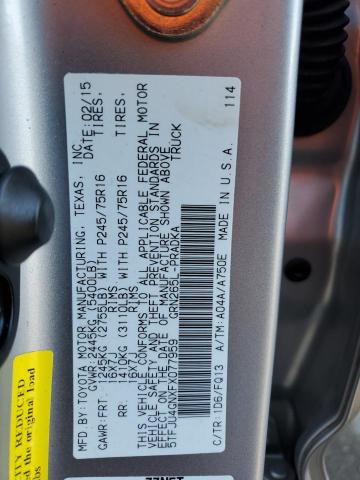 5TFJU4GNXFX077959 - 2015 TOYOTA TACOMA DOUBLE CAB PRERUNNER SILVER photo 12