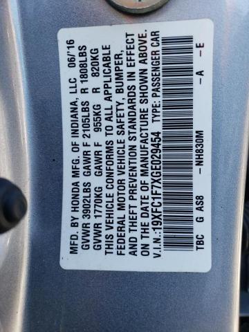 19XFC1F7XGE029454 - 2016 HONDA CIVIC EXL ვერცხლისფერი ფოტო 12