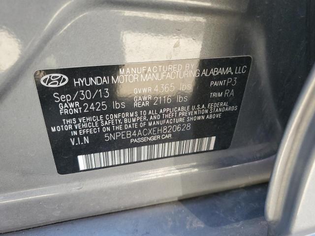 5NPEB4ACXEH820628 - 2014 HYUNDAI SONATA GLS GRAY photo 12