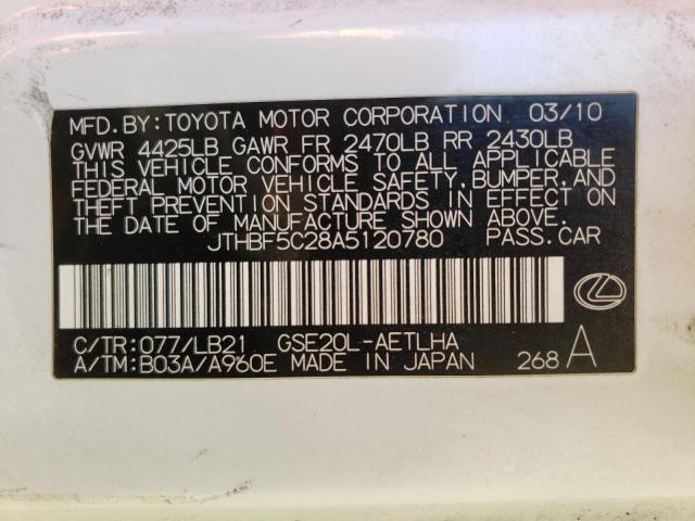 JTHBF5C28A5120780 - 2010 LEXUS IS 250 WHITE photo 13