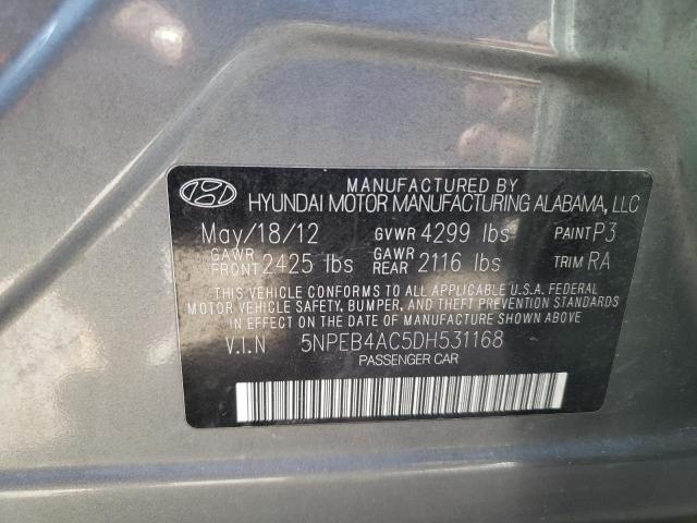 5NPEB4AC5DH531168 - 2013 HYUNDAI SONATA GLS GRAY photo 12