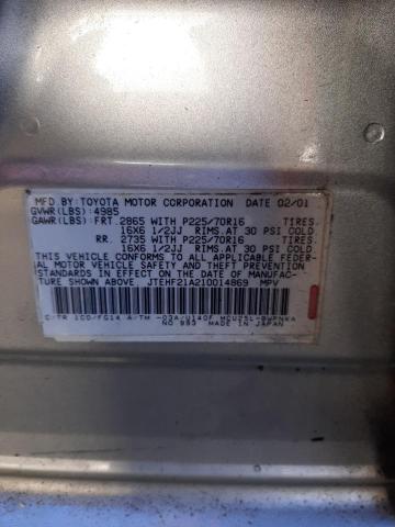 JTEHF21A210014869 - 2001 TOYOTA HIGHLANDER SILVER photo 13