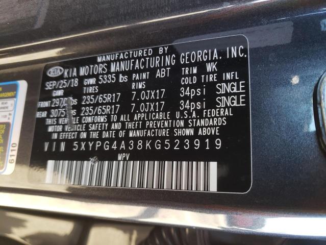 5XYPG4A38KG523919 - 2019 KIA SORENTO L GRAY photo 14