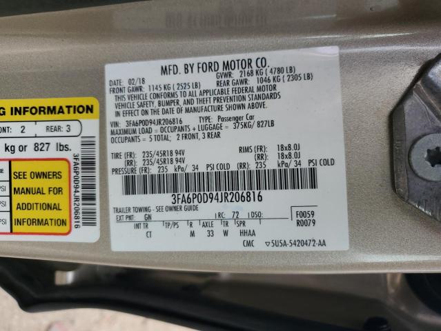 3FA6P0D94JR206816 - 2018 FORD FUSION TITANIUM/PLATINUM BEIGE photo 13