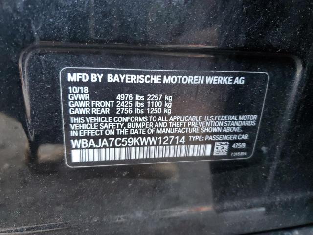 WBAJA7C59KWW12714 - 2019 BMW 530 XI BLACK photo 13