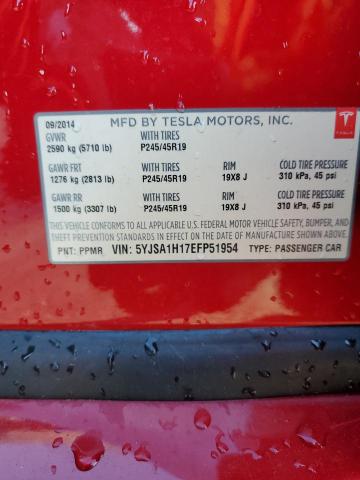 5YJSA1H17EFP51954 - 2014 TESLA MODEL S Կարմիր լուսանկար 13