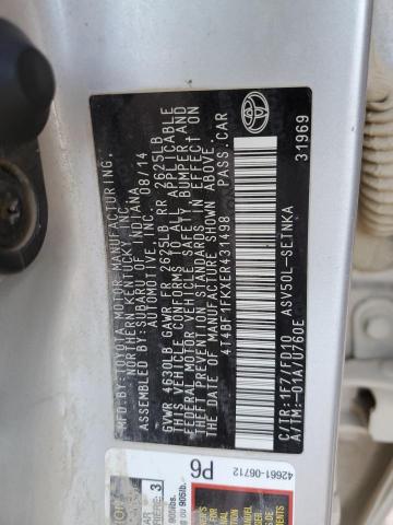 4T4BF1FKXER431498 - 2014 TOYOTA CAMRY L SILVER photo 12