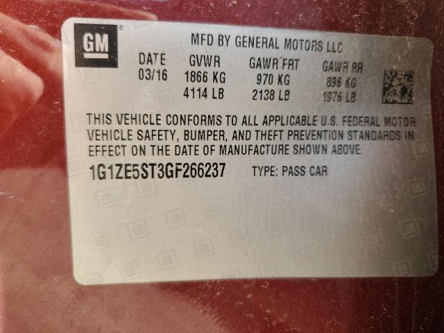 1G1ZE5ST3GF266237 - 2016 CHEVROLET MALIBU LT MAROON photo 12