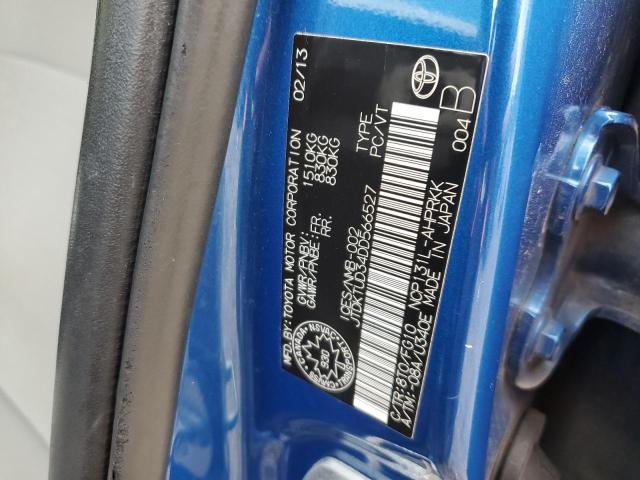 JTDKTUD34DD566527 - 2013 TOYOTA YARIS BLUE photo 12