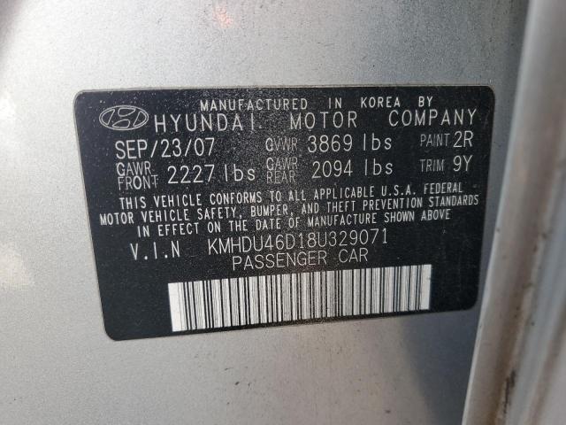 KMHDU46D18U329071 - 2008 HYUNDAI ELANTRA GLS SILVER photo 12