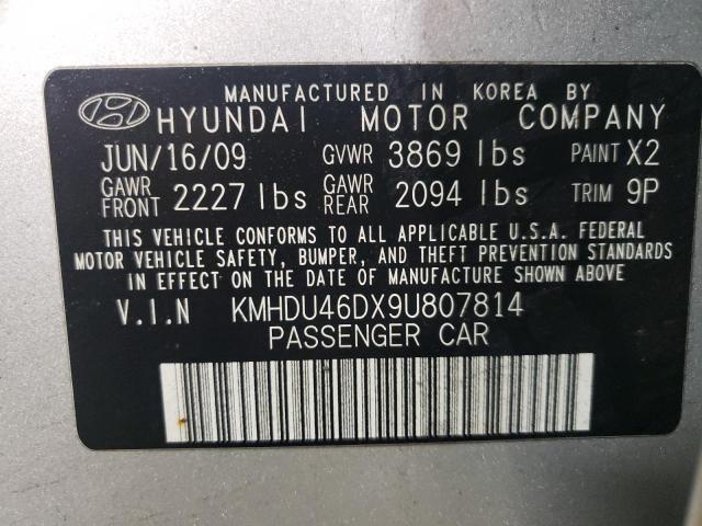 KMHDU46DX9U807814 - 2009 HYUNDAI ELANTRA GLS SILVER photo 13