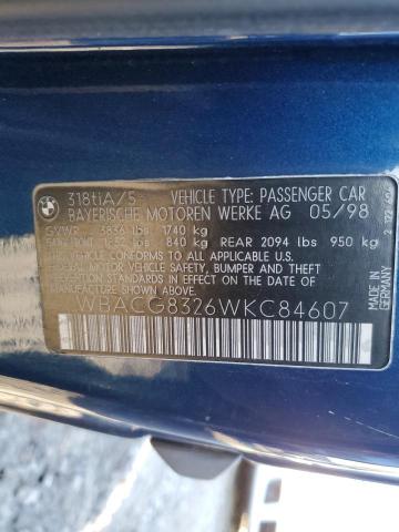 WBACG8326WKC84607 - 1998 BMW 318 TI AUTOMATIC BLUE photo 12