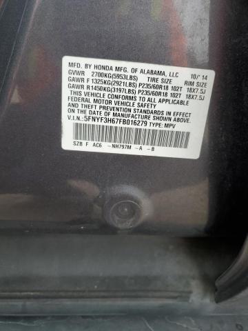 5FNYF3H67FB016279 - 2015 HONDA PILOT EXL GRAY photo 13