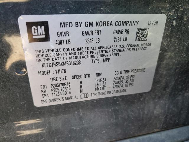 KL7CJNSBXMB348238 - 2021 CHEVROLET TRAX LS GRAY photo 13