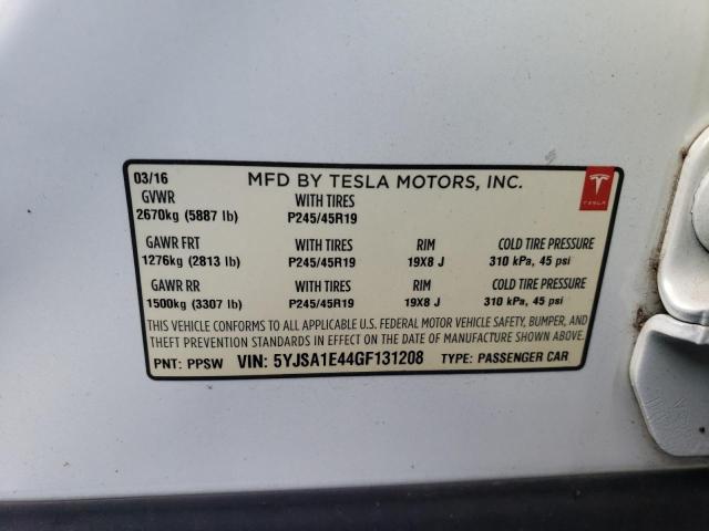 5YJSA1E44GF131208 - 2016 TESLA MODEL S Սպիտակ լուսանկար 12