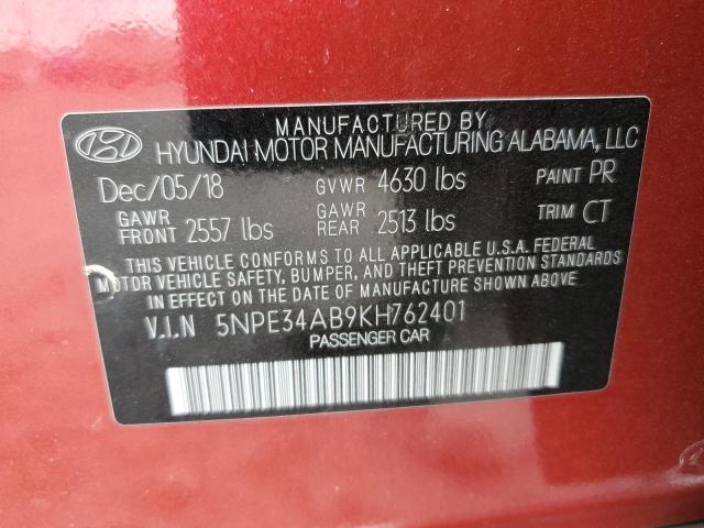 5NPE34AB9KH762401 - 2019 HYUNDAI SONATA LIMITED TURBO RED photo 13