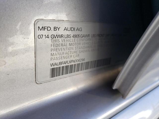 WAUBFAFLXFN006296 - 2015 AUDI A4 PREMIUM SILVER photo 12