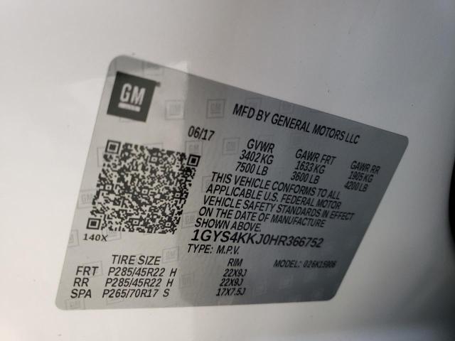 1GYS4KKJ0HR366752 - 2017 CADILLAC ESCALADE ESV PLATINUM თეთრი ფოტო 10