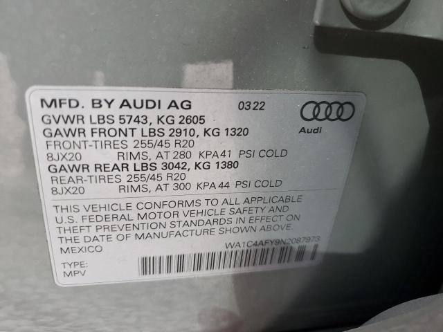 WA1C4AFY9N2087973 - 2022 AUDI SQ5 PRESTIGE GRAY photo 12