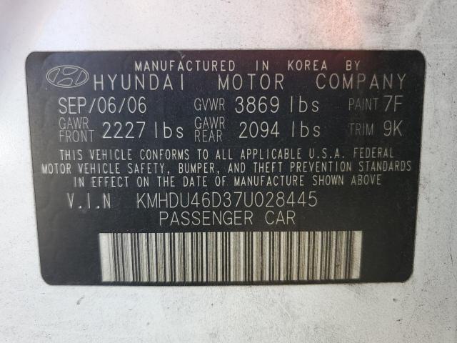 KMHDU46D37U028445 - 2007 HYUNDAI ELANTRA GLS WHITE photo 12