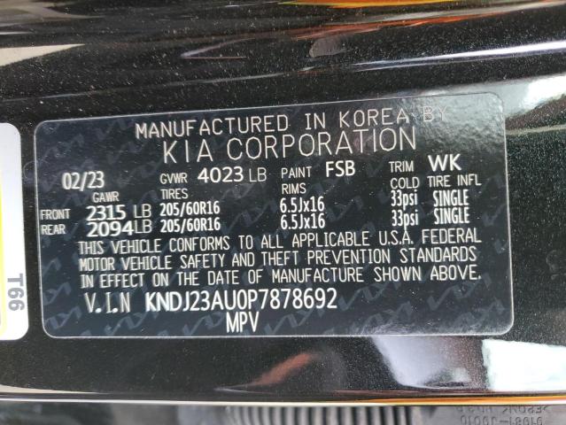 KNDJ23AU0P7878692 - 2023 KIA SOUL LX BLACK photo 12