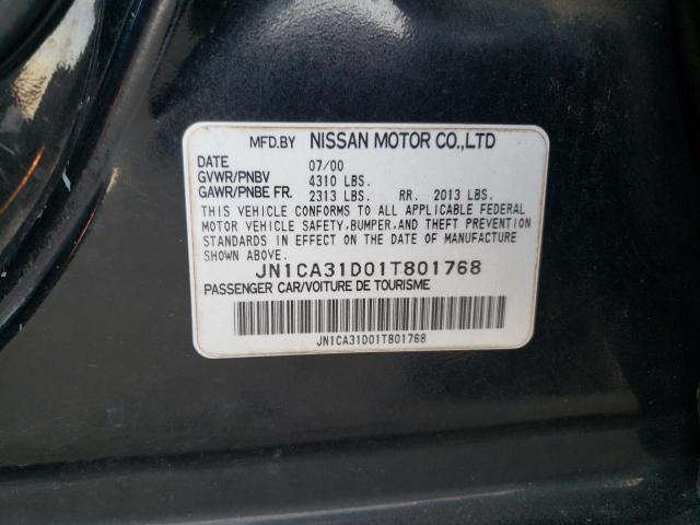 JN1CA31D01T801768 - 2001 NISSAN MAXIMA GXE BLACK photo 12