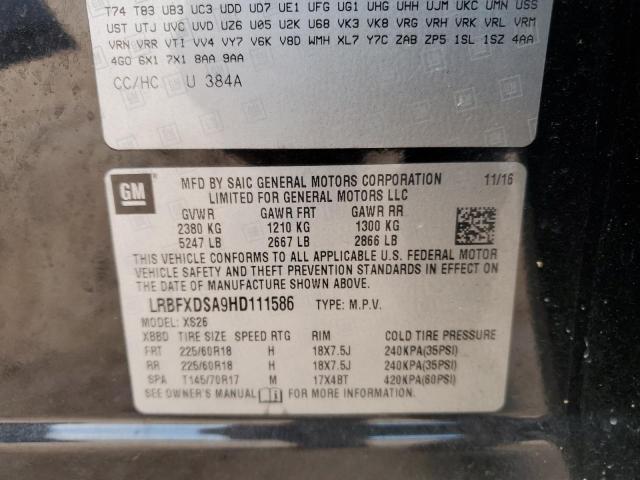 LRBFXDSA9HD111586 - 2017 BUICK ENVISION ESSENCE შავი ფოტო 12