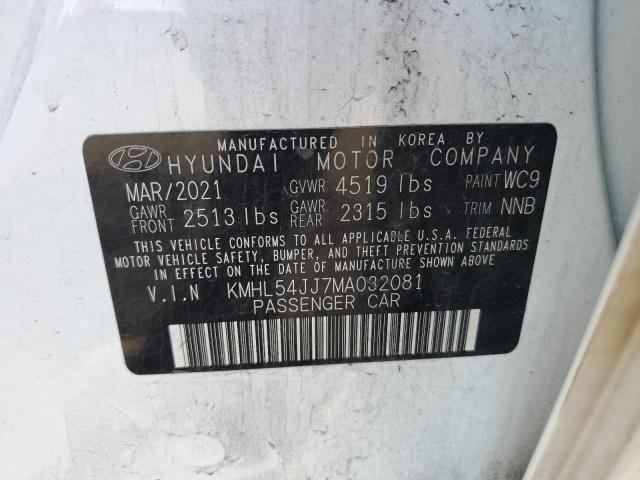 KMHL54JJ7MA032081 - 2021 HYUNDAI SONATA HYBRID WHITE photo 12