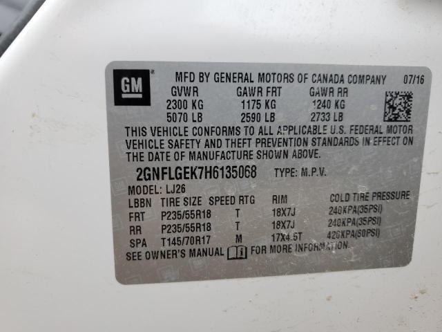 2GNFLGEK7H6135068 - 2017 CHEVROLET EQUINOX PREMIER WHITE photo 12