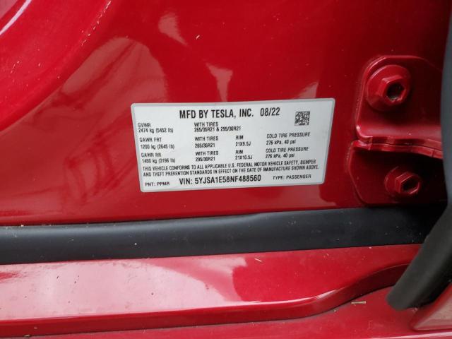 5YJSA1E58NF488560 - 2022 TESLA MODEL S RED photo 14