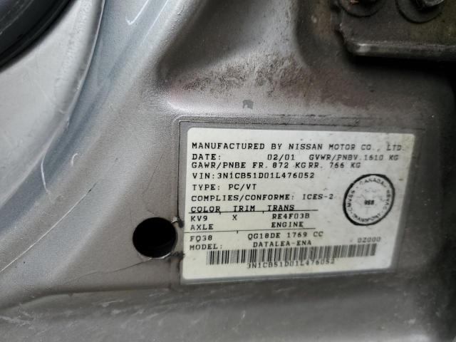 3N1CB51D01L476052 - 2001 NISSAN SENTRA XE BEIGE photo 12