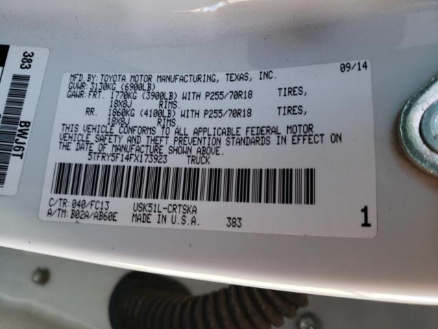 5TFRY5F14FX173923 - 2015 TOYOTA TUNDRA DOUBLE CAB SR/SR5 WHITE photo 12